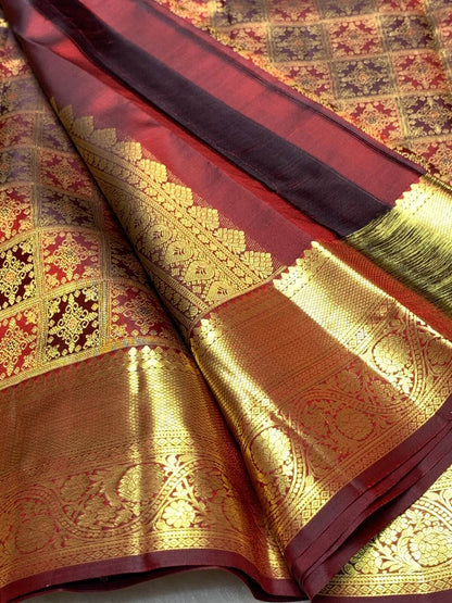 Rhapsody Wine Pure Banarasi Silk Saree With Delectable Blouse Piece