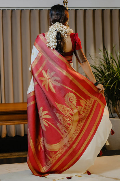 Incomparable Beige Pure Banarasi Silk Saree With Admirable Blouse Piece