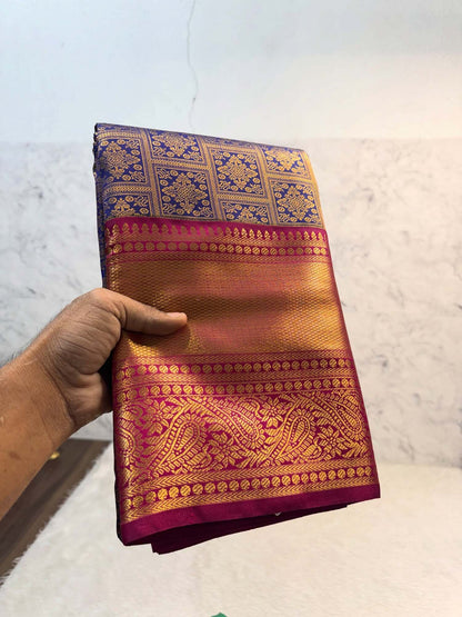 Pretty Navy Blue Pure Banarasi Silk Saree With Zephyr Blouse Piece