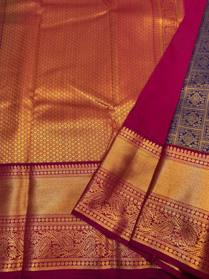 Pretty Navy Blue Pure Banarasi Silk Saree With Zephyr Blouse Piece