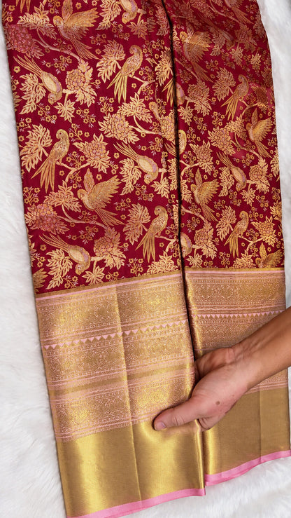 Aplomb Red Pure Banarasi Silk Saree With Ratatouille Blouse Piece
