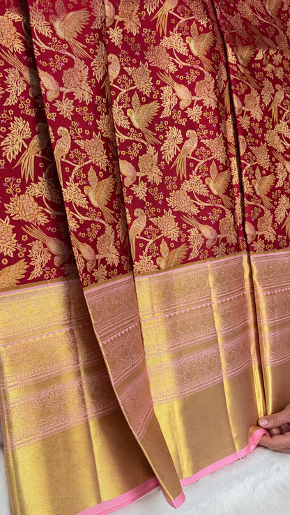 Aplomb Red Pure Banarasi Silk Saree With Ratatouille Blouse Piece