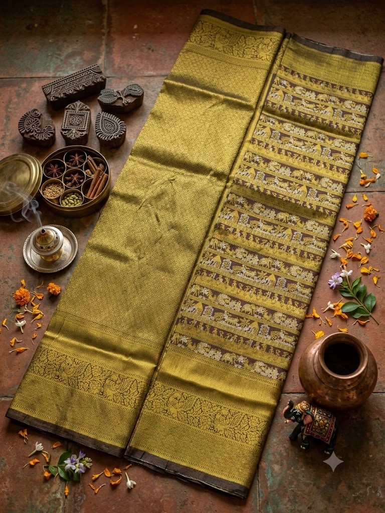 Vivacious Brown Pure Banarasi Silk Saree With Symmetrical Blouse Piece