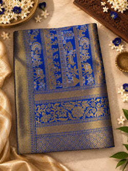Winsome Royal Blue Pure Banarasi Silk Saree With Enticing Blouse Piece
