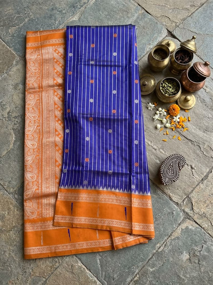 Exceptional Blue Pure Banarasi Silk Saree With Energetic Blouse Piece