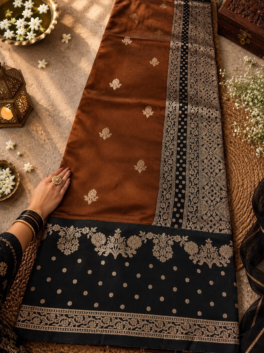 Dalliance Brown Pure Banarasi Silk Saree With Pleasurable Blouse Piece