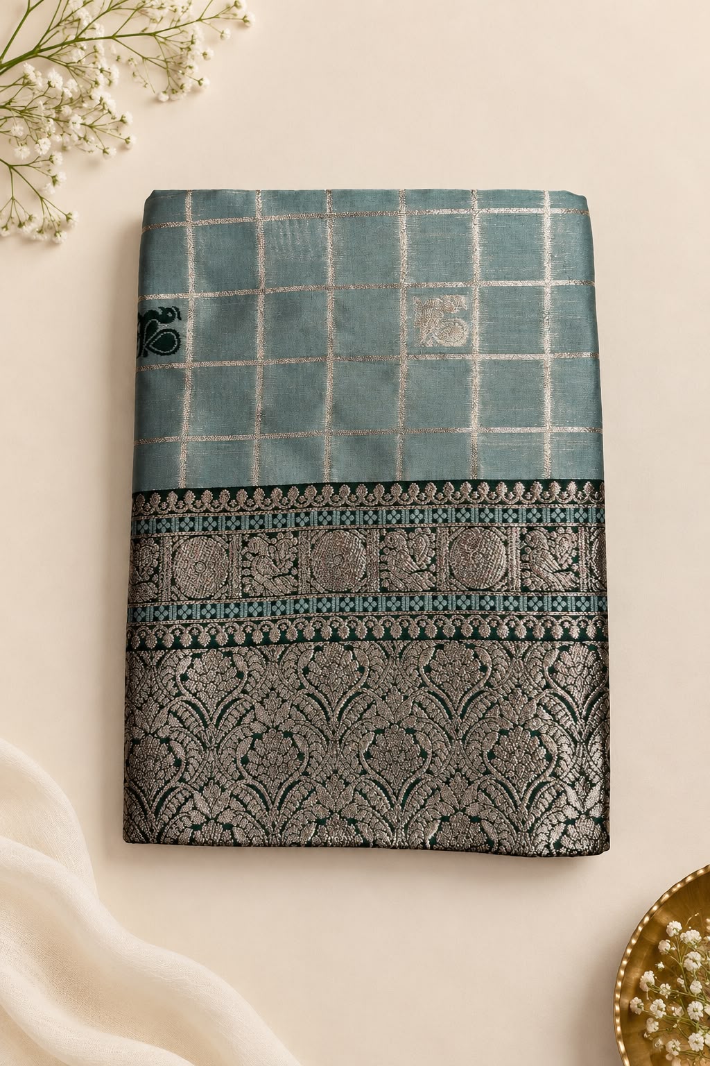 Seraphic Grey Pure Banarasi Silk Saree With Zephyr Blouse Piece