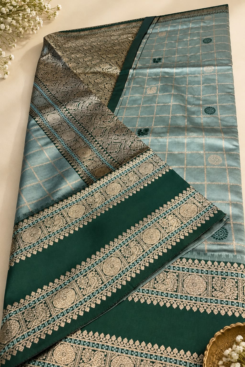 Seraphic Grey Pure Banarasi Silk Saree With Zephyr Blouse Piece
