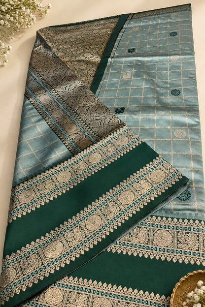 Seraphic Grey Pure Banarasi Silk Saree With Zephyr Blouse Piece
