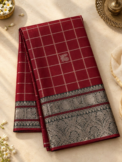 Seraglio Maroon Pure Banarasi Silk Saree With Diaphanous Blouse Piece
