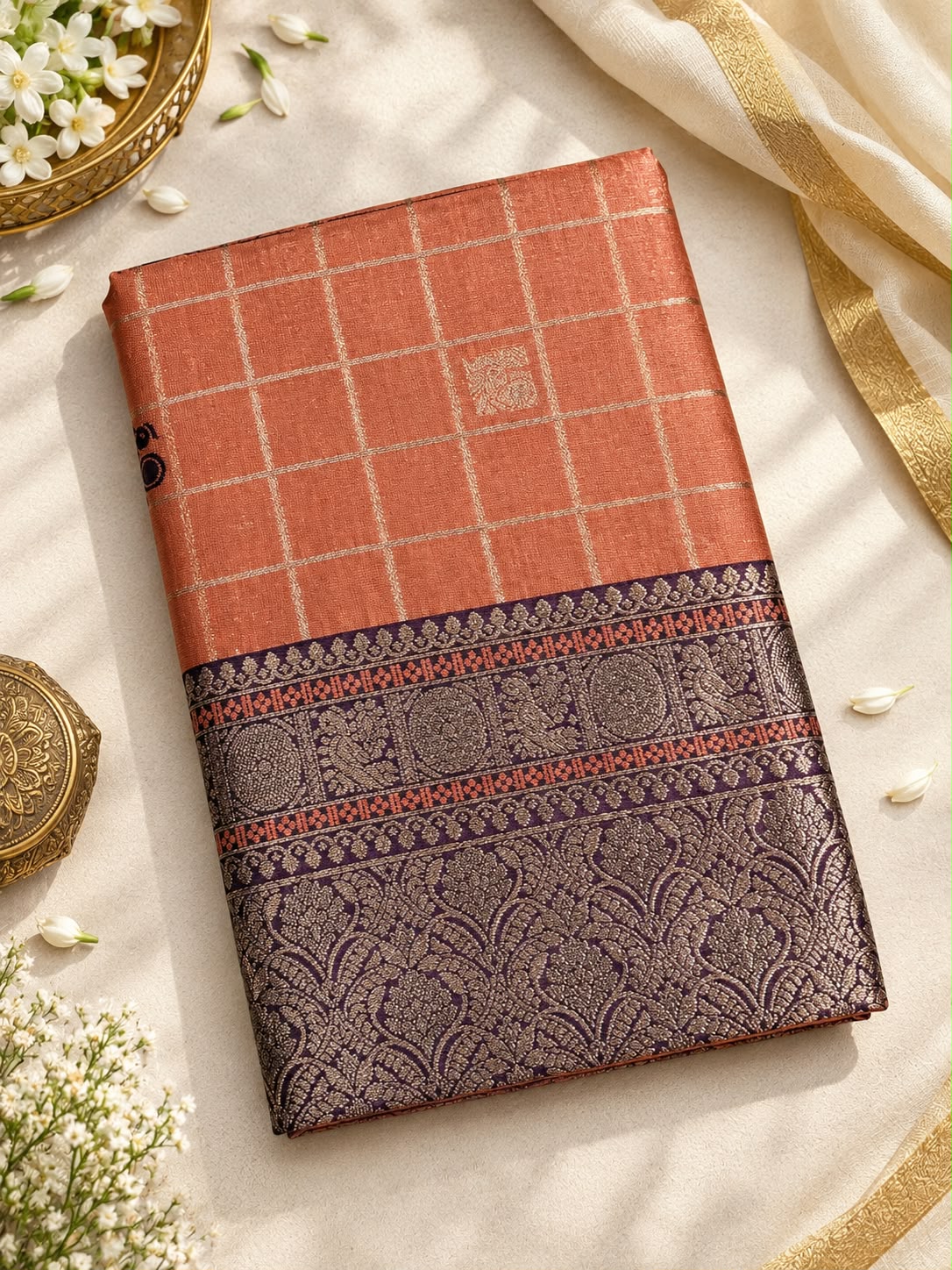 Prodigal Peach Pure Banarasi Silk Saree With Fantabulous Blouse Piece