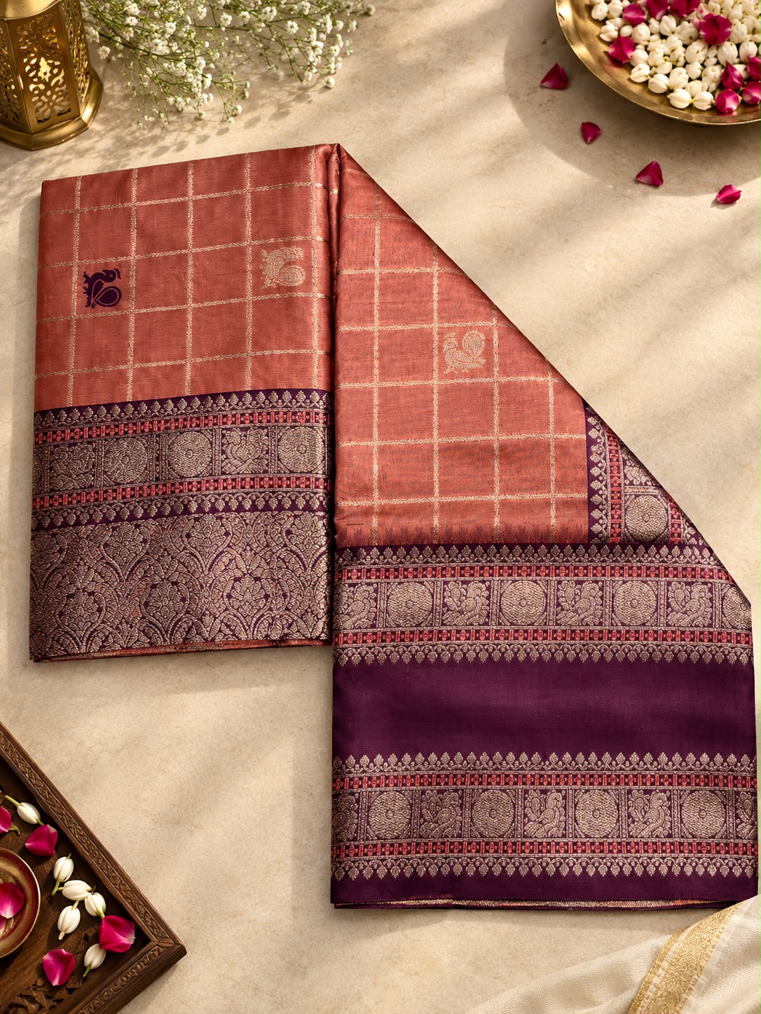 Prodigal Peach Pure Banarasi Silk Saree With Fantabulous Blouse Piece