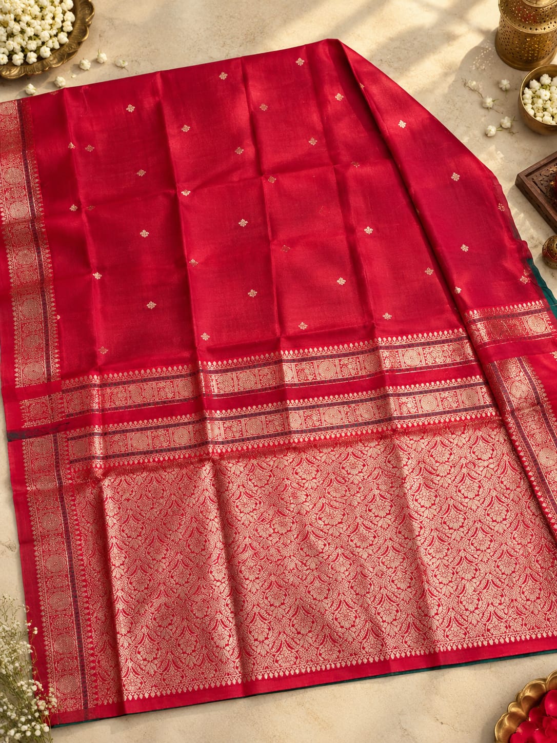 Gorgeous Rama Pure Banarasi Silk Saree With Chatoyant Blouse Piece
