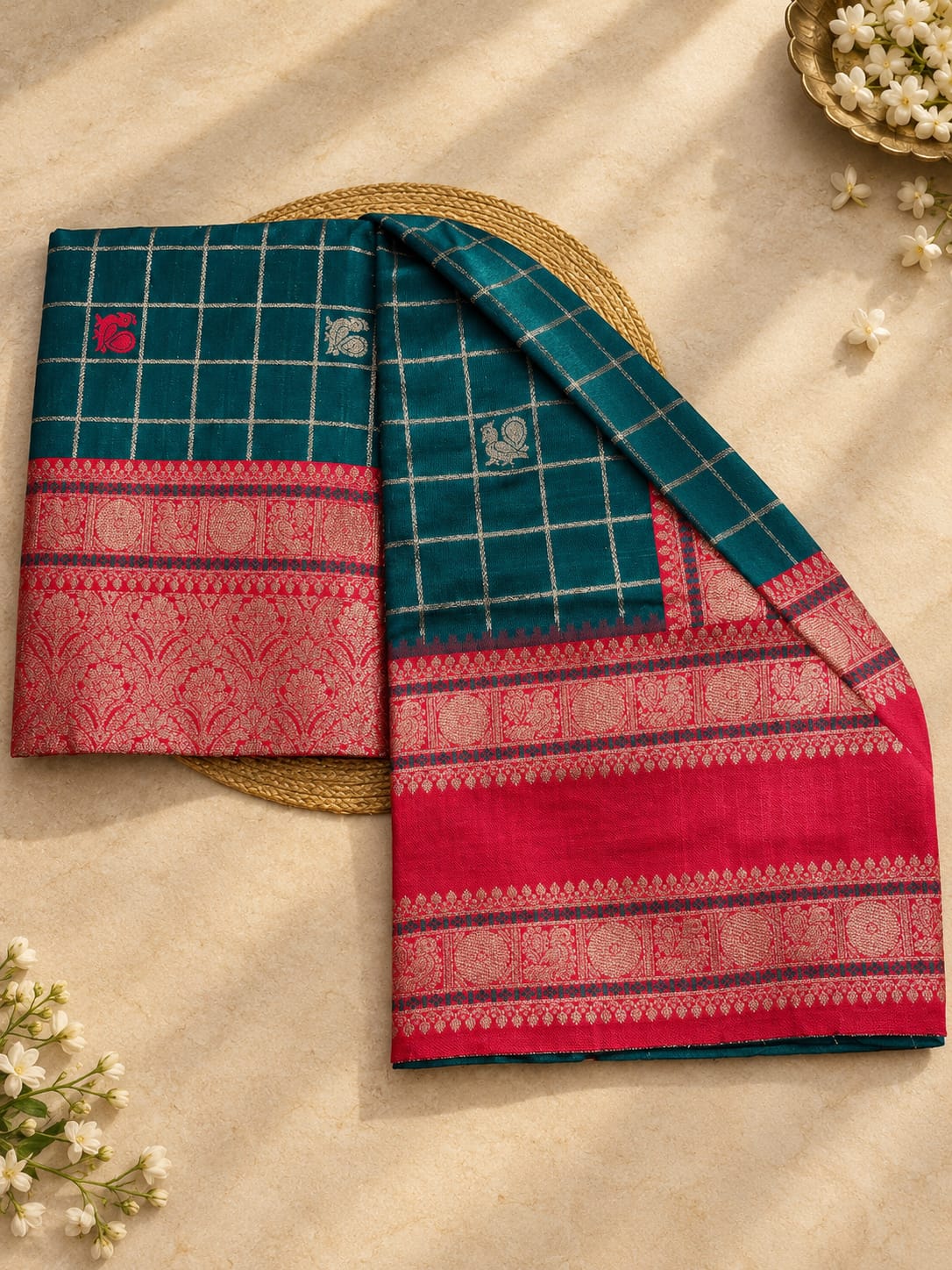 Gorgeous Rama Pure Banarasi Silk Saree With Chatoyant Blouse Piece
