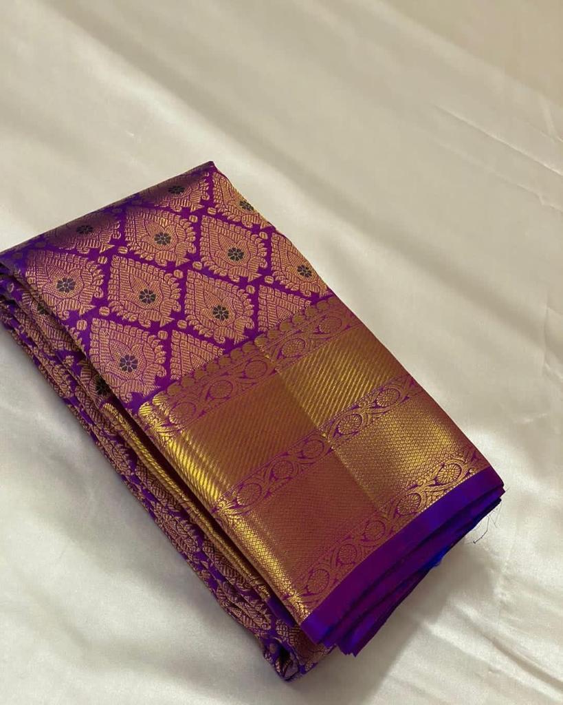 Moiety Purple Soft Silk Saree With Efflorescence Blouse Piece