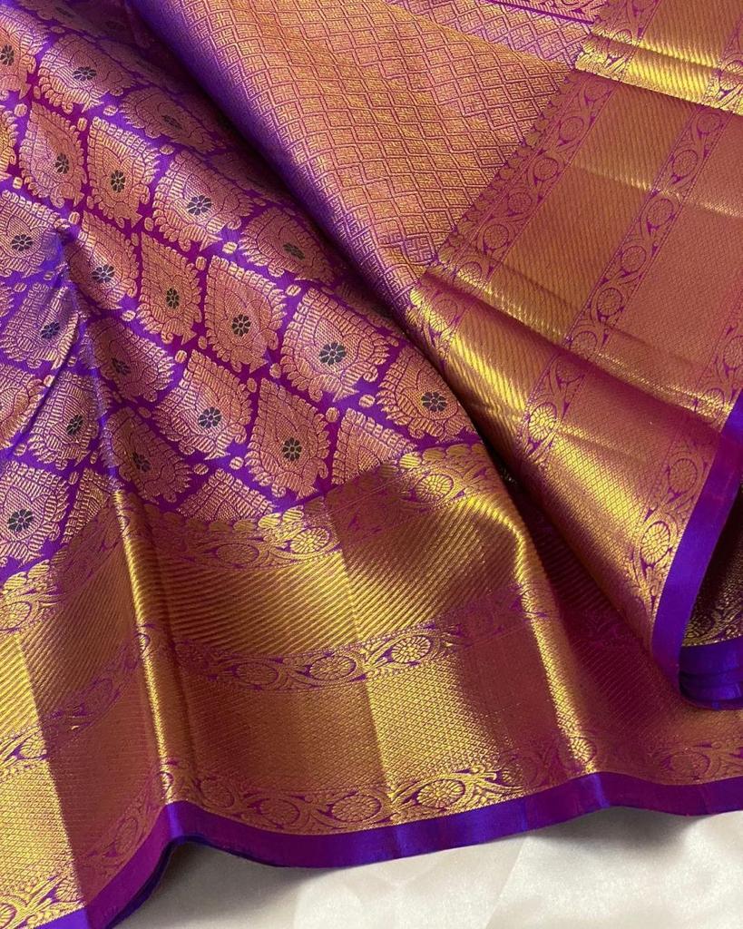 Moiety Purple Soft Silk Saree With Efflorescence Blouse Piece