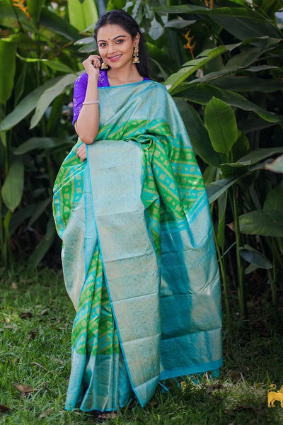 Fragrant Parrot Soft Silk Saree With Ephemeral Blouse Piece