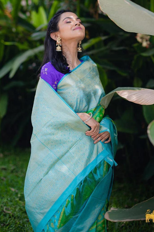 Load image into Gallery viewer, Fragrant Parrot Soft Silk Saree With Ephemeral Blouse Piece
