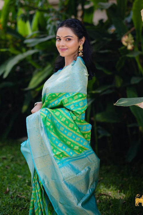 Load image into Gallery viewer, Fragrant Parrot Soft Silk Saree With Ephemeral Blouse Piece
