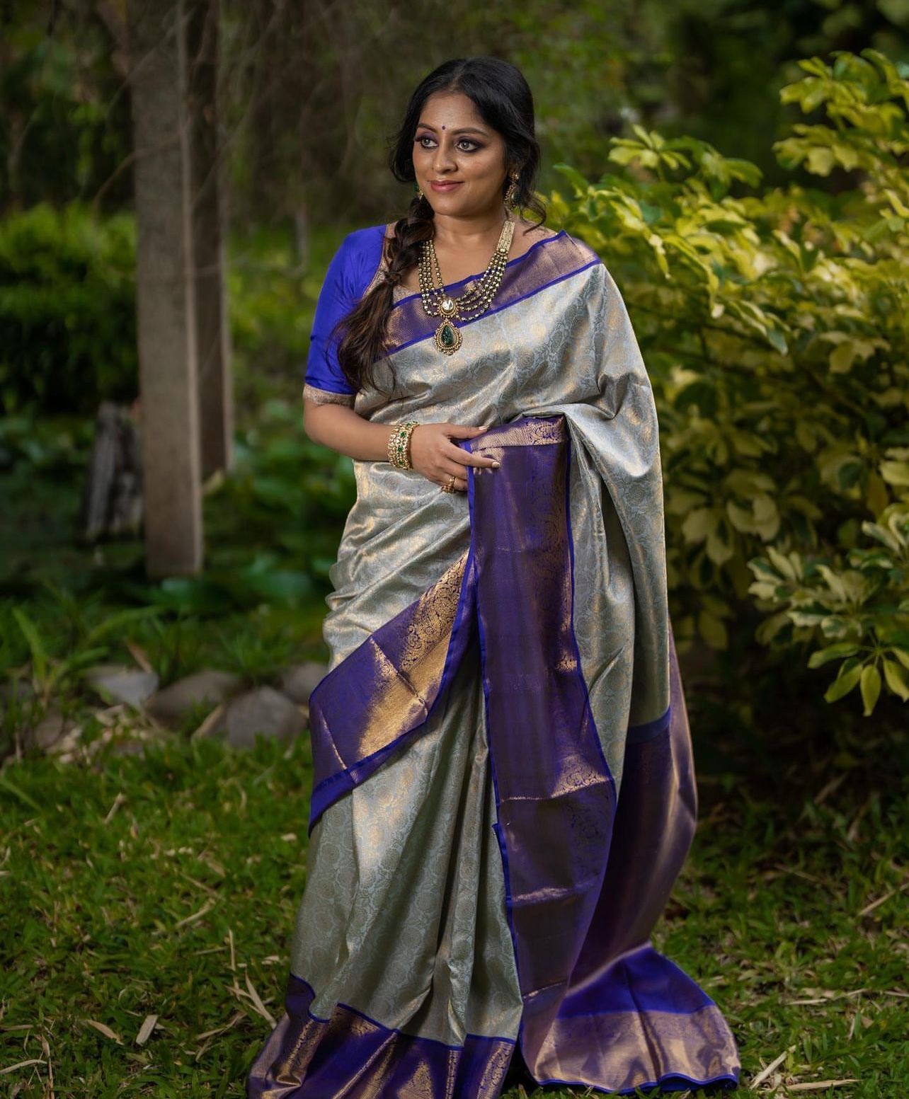 Dark Grey Woven Tussar Silk Saree with Sequins Work - Cloths