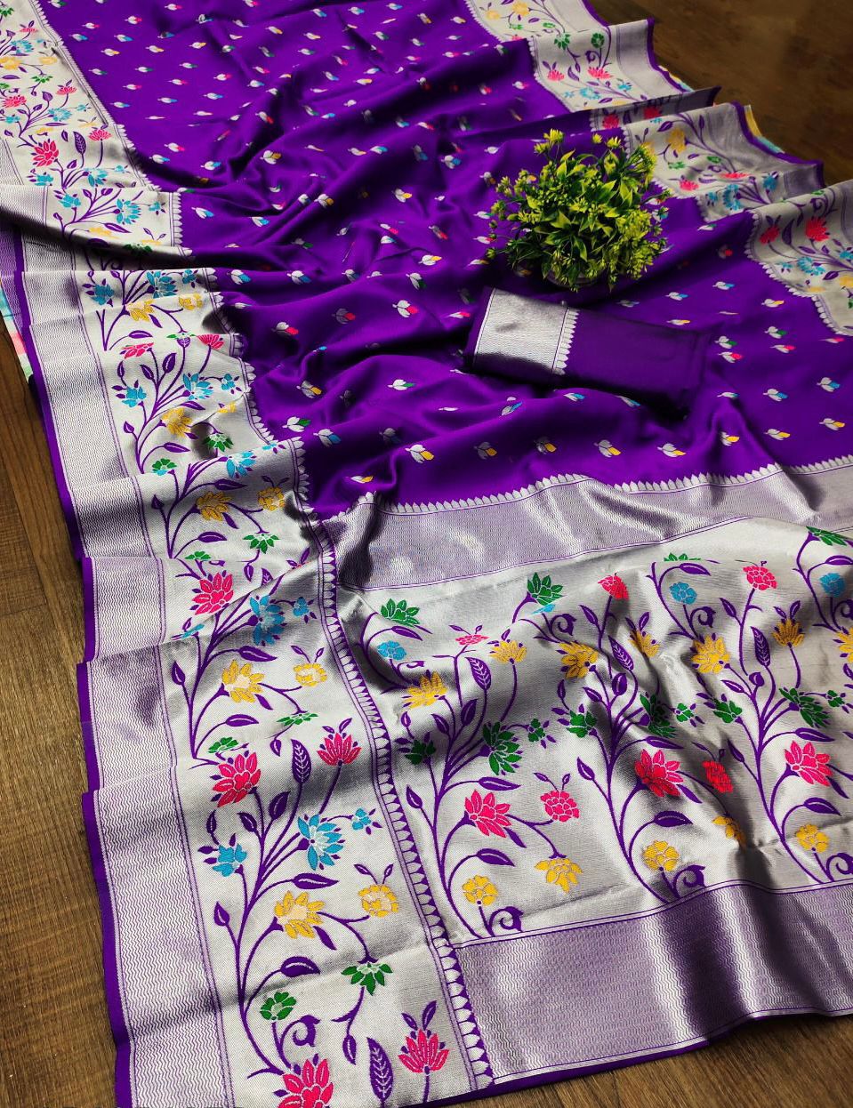 Blissful Purple Paithani Silk Saree With Desirable Blouse Piece