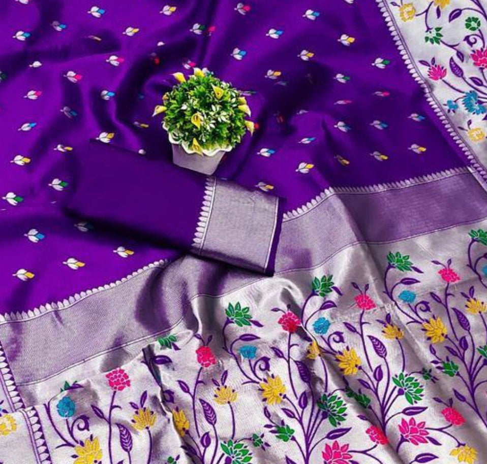 Blissful Purple Paithani Silk Saree With Desirable Blouse Piece