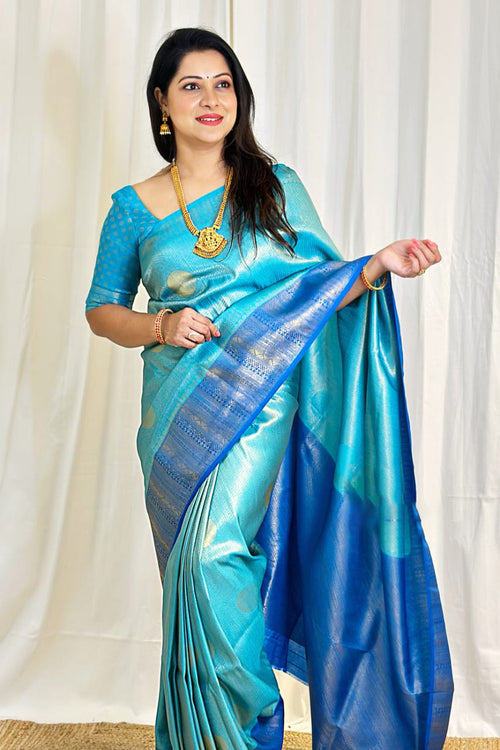 Load image into Gallery viewer, Confounding Firozi Soft Silk Saree With Sempiternal Blouse Piece
