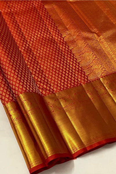 Lagniappe Red Kanjivaram Silk Saree with Magnetic Blouse Piece