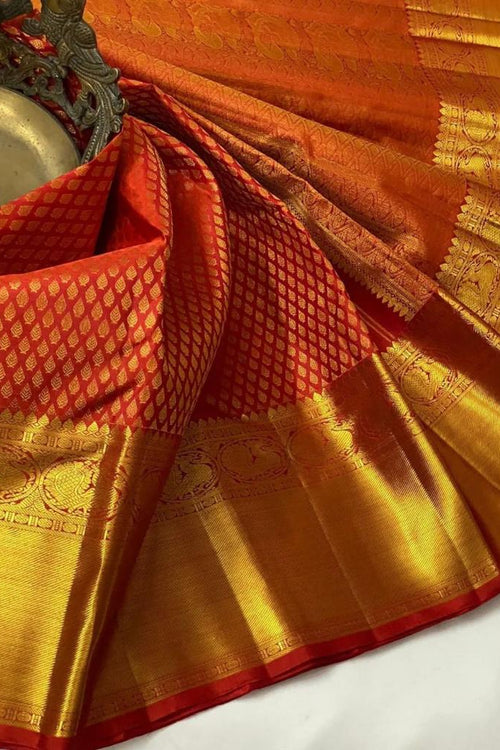 Load image into Gallery viewer, Lagniappe Red Kanjivaram Silk Saree with Magnetic Blouse Piece
