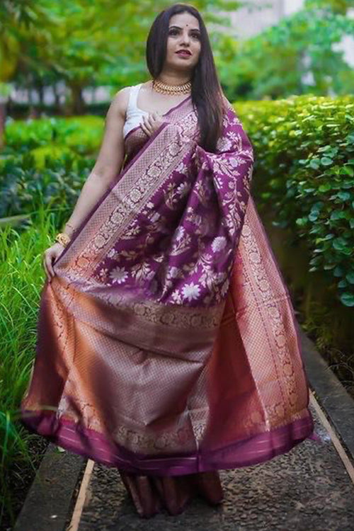 Load image into Gallery viewer, Forbearance Purple Soft Silk Saree With Scintilla Blouse Piece
