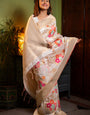 Majesty Beige Soft Banarasi Silk Saree With Demanding Blouse Piece