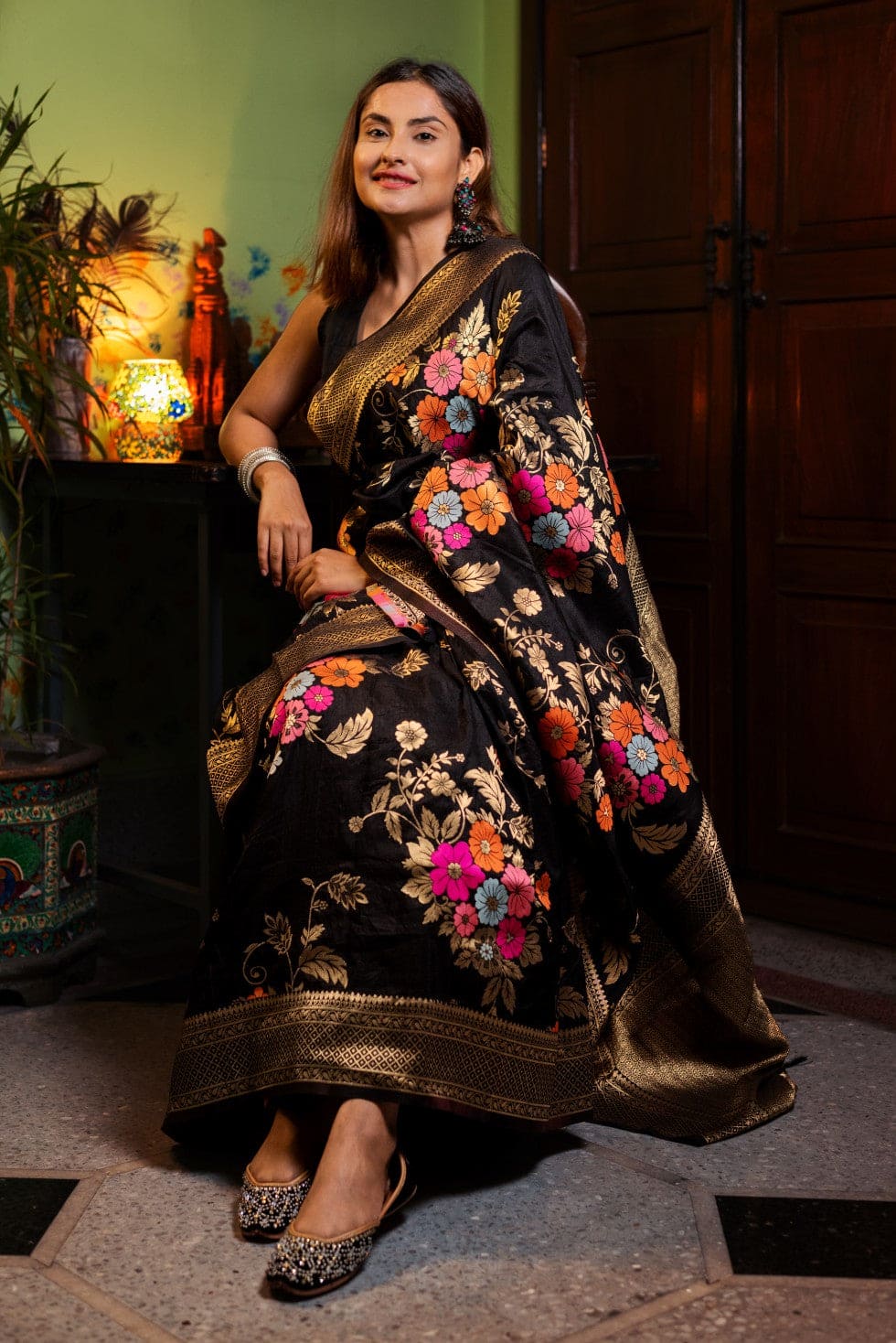 Charming Black Soft Banarasi Silk Saree With Hypnotic Blouse Piece