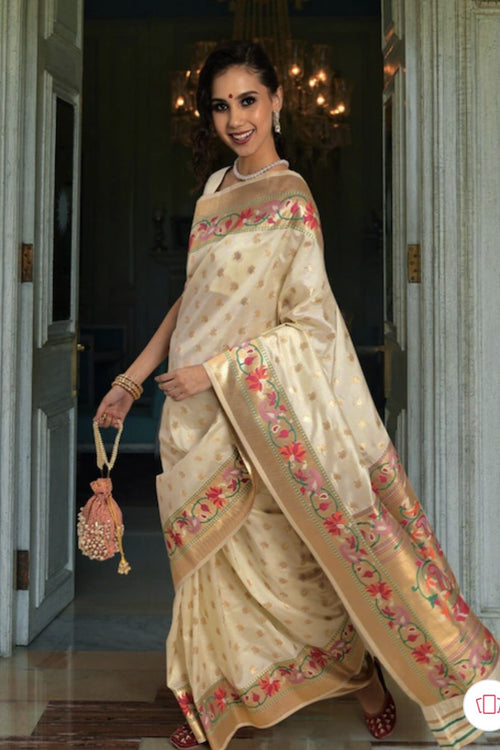 Buy online Off White Paithani Saree With Blouse from ethnic wear for Women  by Panzora for ₹2999 at 25% off | 2024 Limeroad.com