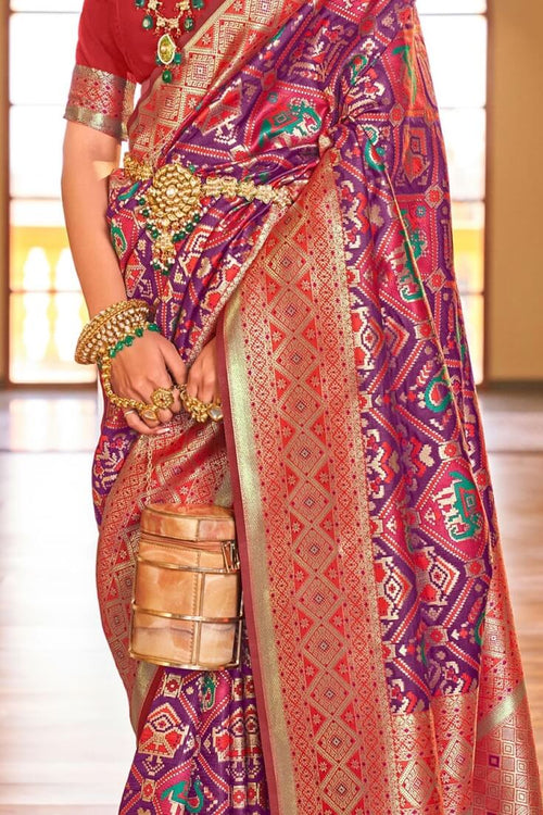 Load image into Gallery viewer, Demanding Purple Patola Silk Saree with Desiring Blouse Piece
