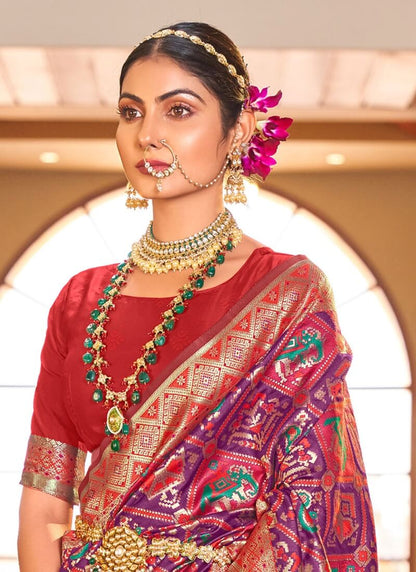 Demanding Purple Patola Silk Saree with Desiring Blouse Piece