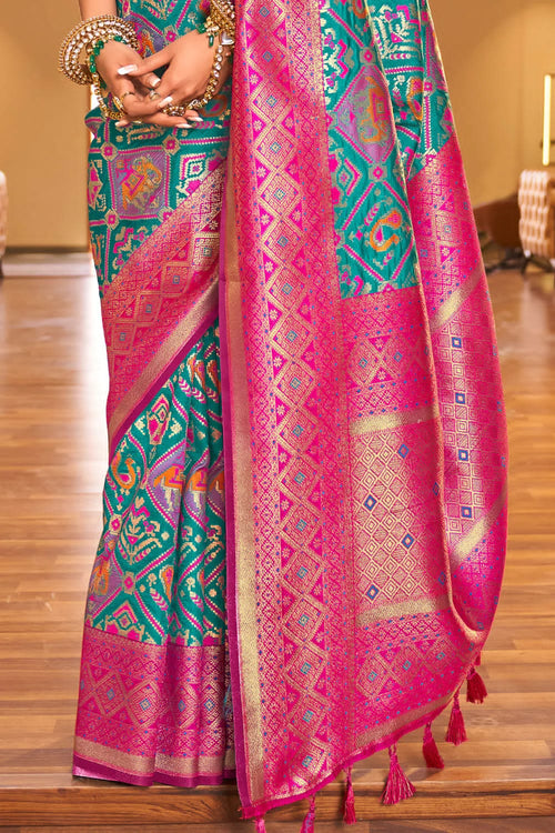 Load image into Gallery viewer, Outstanding Turquoise Patola Silk Saree with Invaluable Blouse Piece
