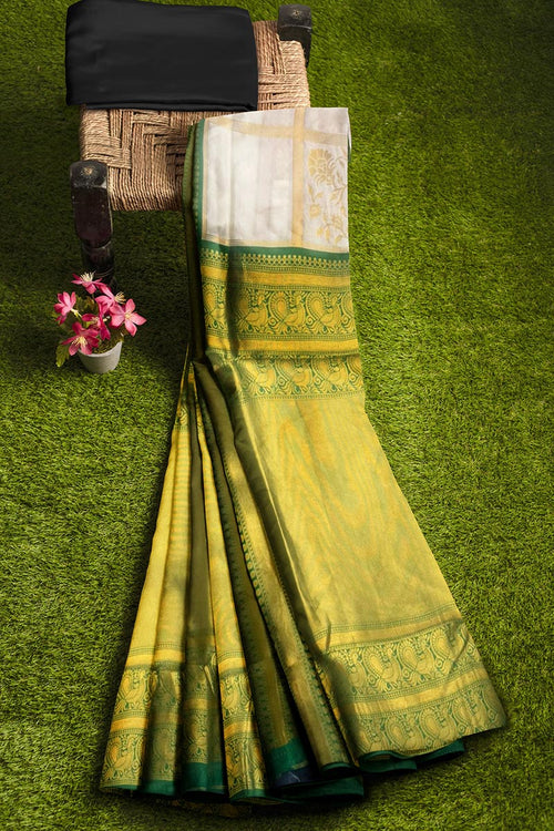 Load image into Gallery viewer, Stunning White Soft Banarasi Silk Saree With Gorgeous Blouse Piece
