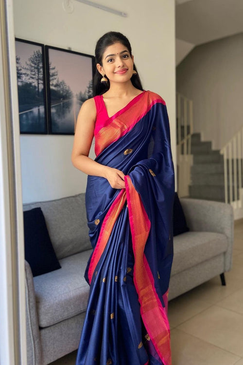 Load image into Gallery viewer, Demanding Blue Soft Banarasi Silk Saree With Intricate Blouse Piece
