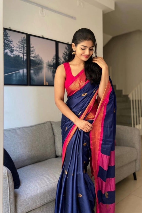 Load image into Gallery viewer, Demanding Blue Soft Banarasi Silk Saree With Intricate Blouse Piece
