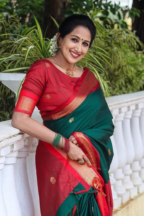 Load image into Gallery viewer, Deserving Rama Soft Banarasi Silk Saree With Sizzling Blouse Piece
