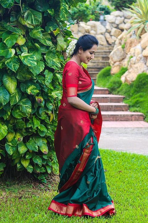 Load image into Gallery viewer, Deserving Rama Soft Banarasi Silk Saree With Sizzling Blouse Piece
