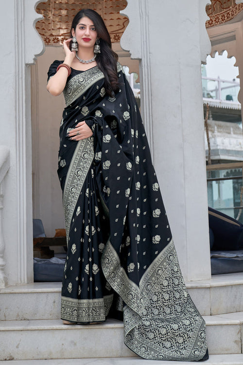 Load image into Gallery viewer, Engrossing Black Soft Silk Saree With Super classy Blouse Piece
