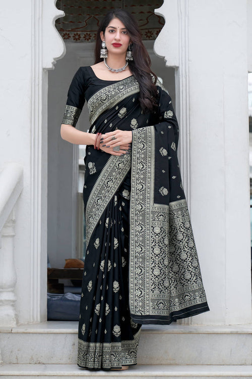 Load image into Gallery viewer, Engrossing Black Soft Silk Saree With Super classy Blouse Piece
