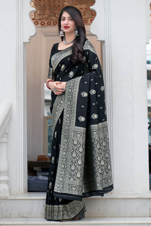 Load image into Gallery viewer, Engrossing Black Soft Silk Saree With Super classy Blouse Piece
