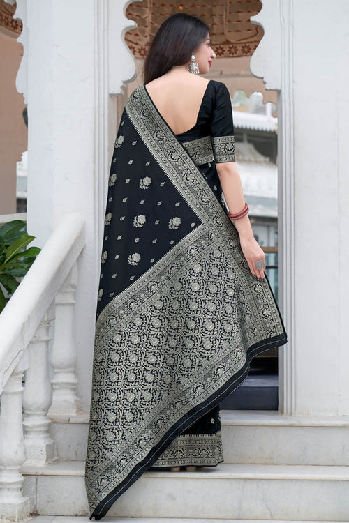 Load image into Gallery viewer, Engrossing Black Soft Silk Saree With Super classy Blouse Piece
