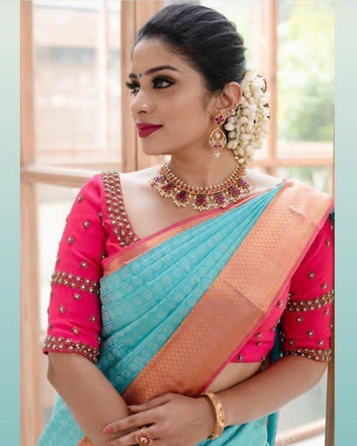 Load image into Gallery viewer, Gorgeous Firozi Soft Silk Saree With Flattering Blouse Piece
