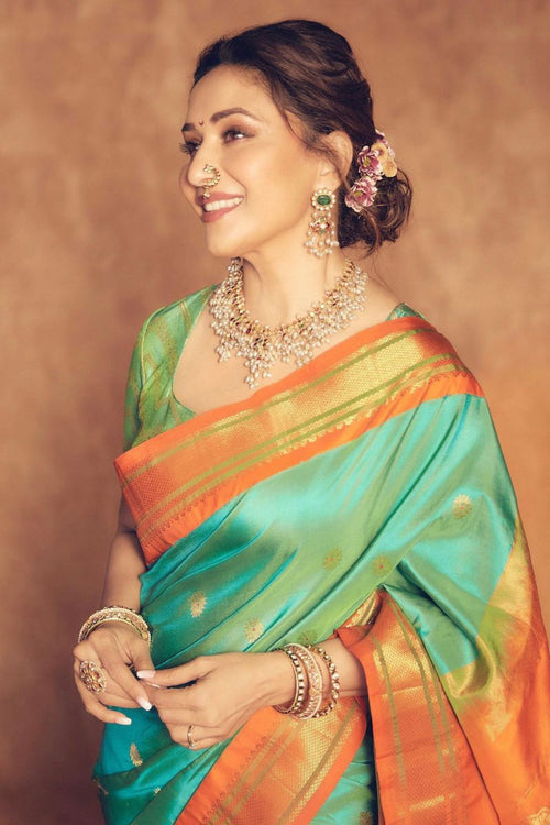 Load image into Gallery viewer, Exuberant Firozi Soft Silk Saree With Surreptitious Blouse Piece
