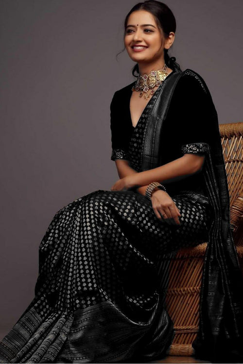 Load image into Gallery viewer, Tempting Black Soft Silk Saree With Devastating Blouse Piece
