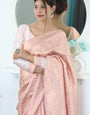 Amiable Baby Pink Kanjivaram Silk Saree With Majestic Blouse Piece