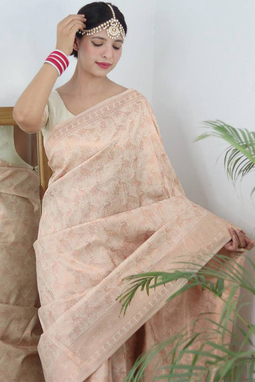 Load image into Gallery viewer, Enchanting Beige Kanjivaram Silk Saree With Whimsical Blouse Piece
